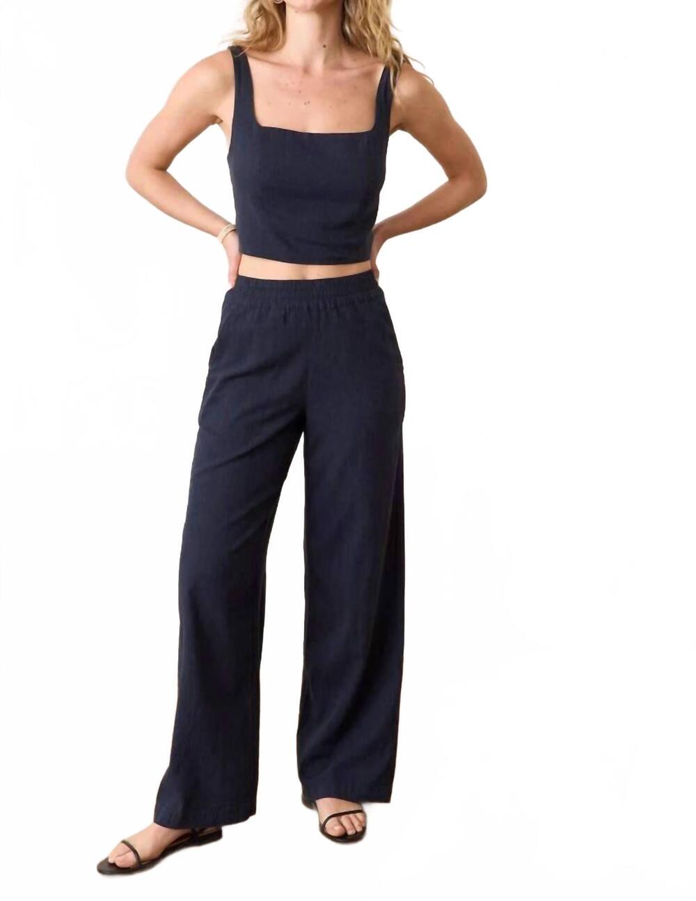 NEW MARINE LAYER zoe hemp square neck tank top in india ink